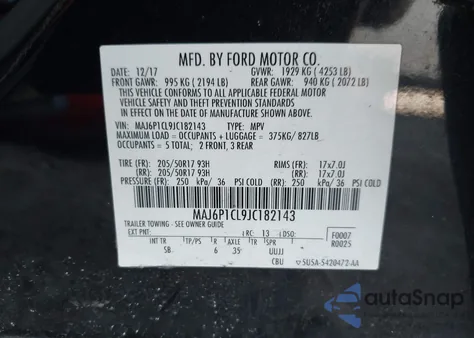 2018 Ford Ecosport Ses z USA, uszkodzony, nr VIN MAJ6P1CL9JC182143